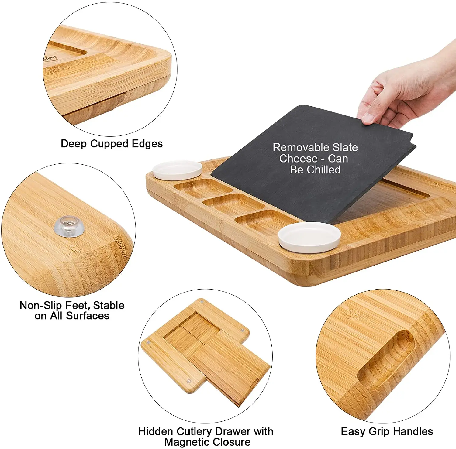Wholesale Bamboo Cheese Board With Cheese Knives Black Slate Labels Wine Opener Ceramic Bowls