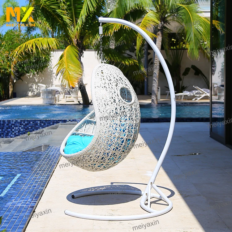 modern design outdoor swing chair egg shape woven rattan aluminum frame tube Durable and stable anti-uv for Villa courtyard