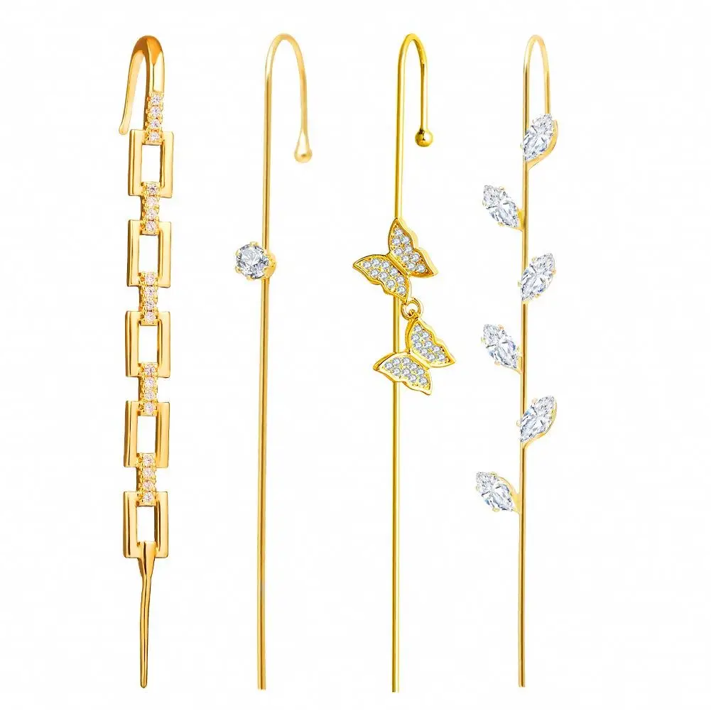 Gold Ear Cuff Self Piercing Earrings Set Ear Wrap Crawler Hook Earrings for Women