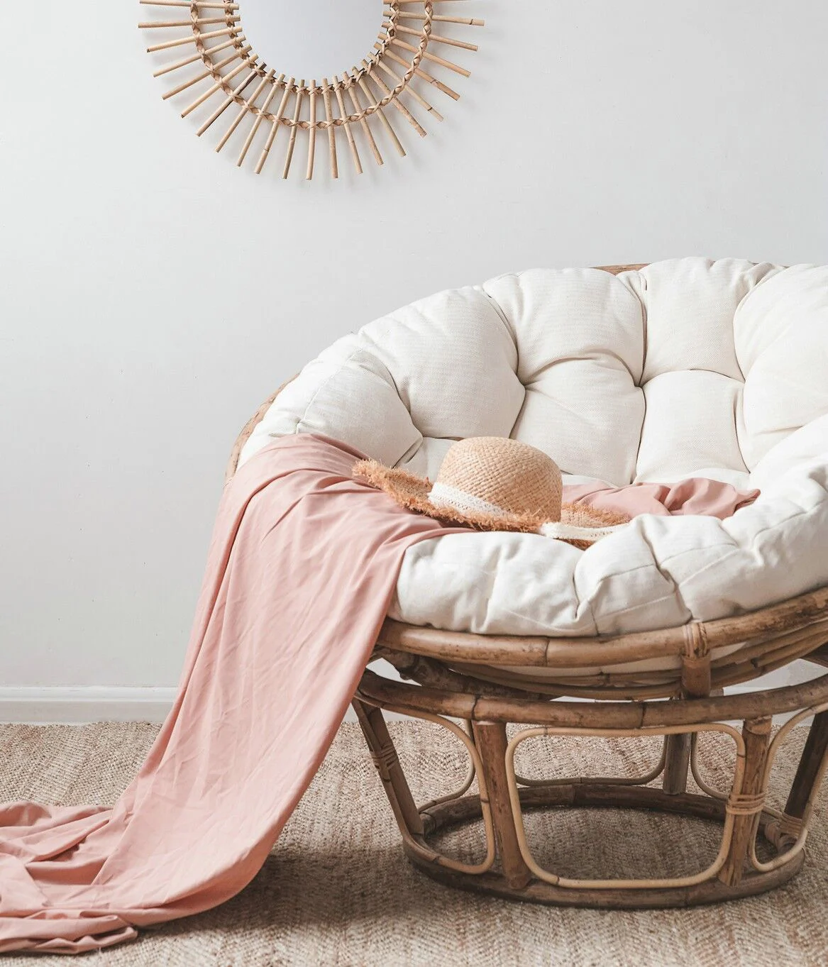 Garden Furniture Leisure Cane Lazy Person Radar Chair Living Room Natural Rattan Wicker Papasan Chair With Cushion