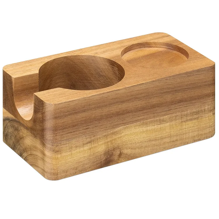 Natural Wood Tamping Station for Coffee Customized, Portafilter Tamping Holder Fits 58mm