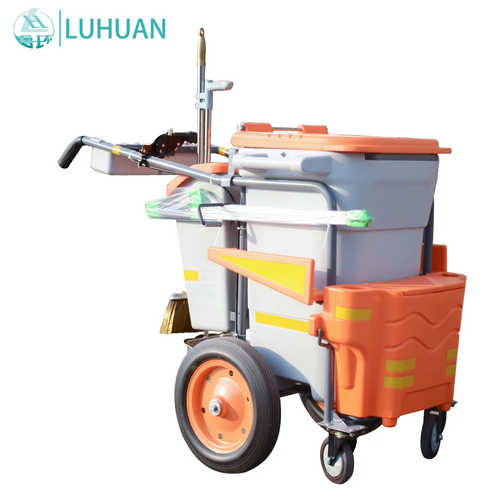 HandPush Hospital Hotel Commercial Janitorial Cleaning Mobile Trolley Cart Manufacturer Wheel Outdoor Sanitation Vehicle Trolley