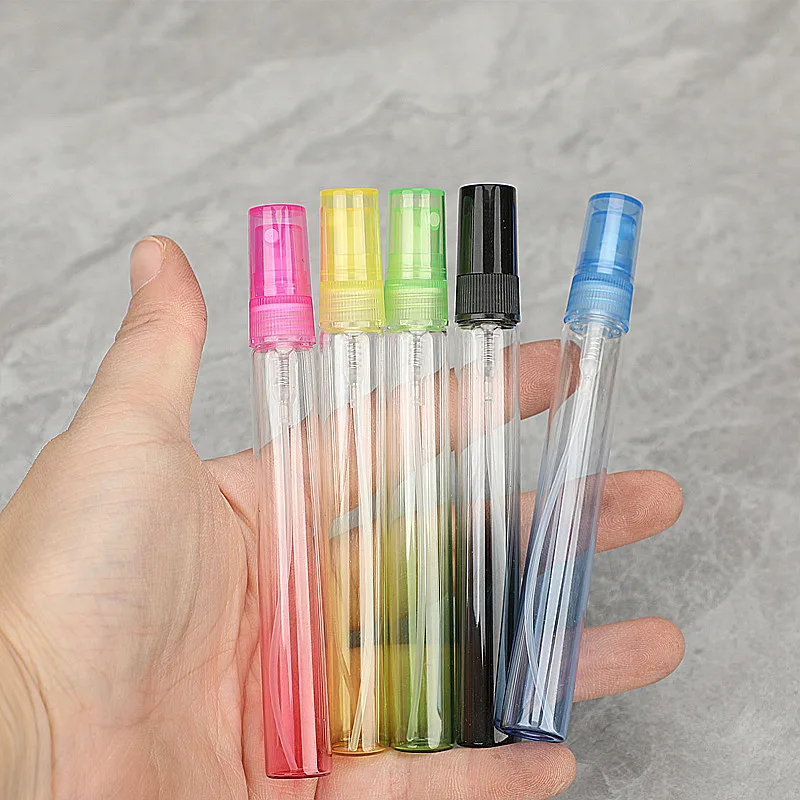 10ml Gradient Colorful  Perfume  Bottle With Spray Plastic Cap Glass Vails Portable Fragrance Diffuser Thin Bottle Custom Logo
