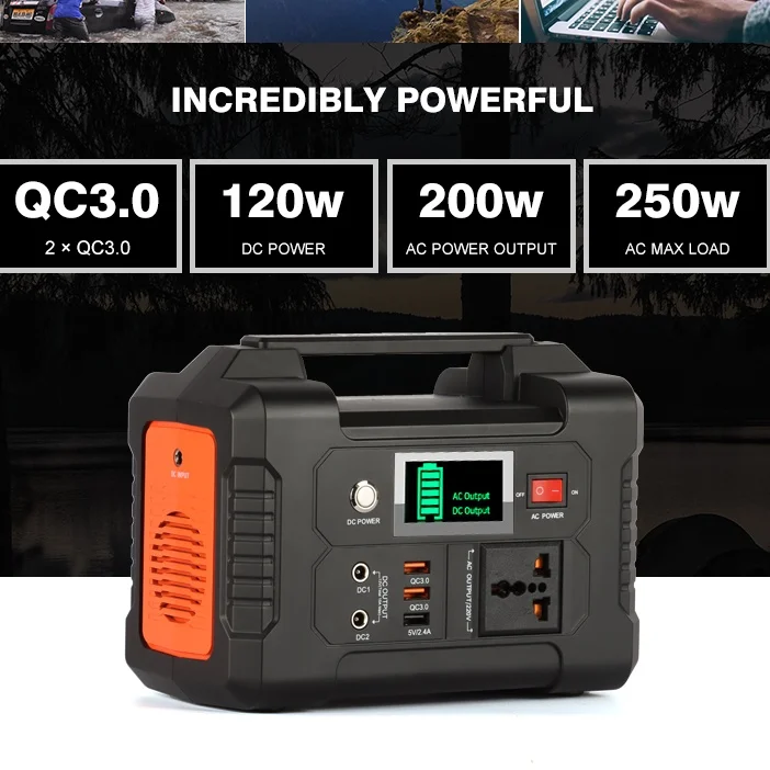 High quality Energy System Outdoor 200W Lithium Ion Charging Rechargeable Solar Generator Portable Power Station For Laptop