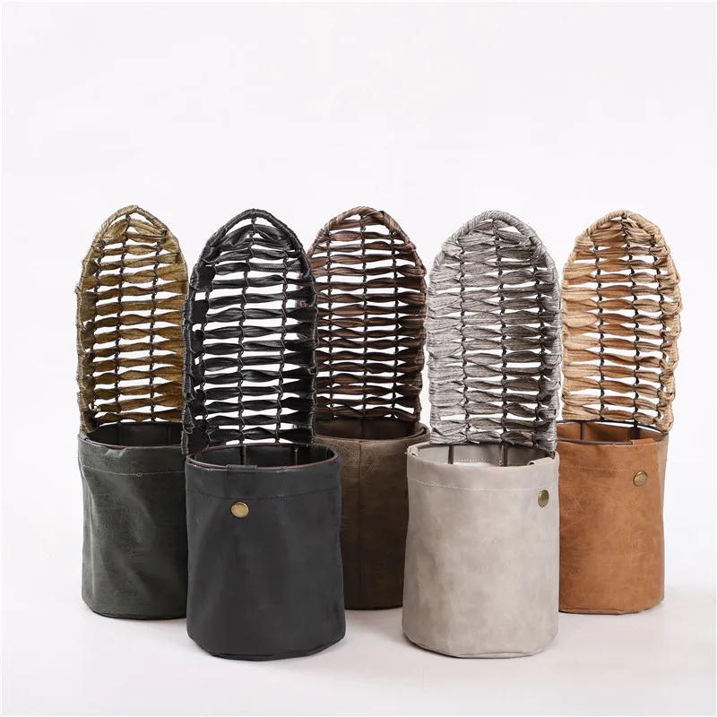 Nordic Style  PU  leather flower pots for indoor home decoration