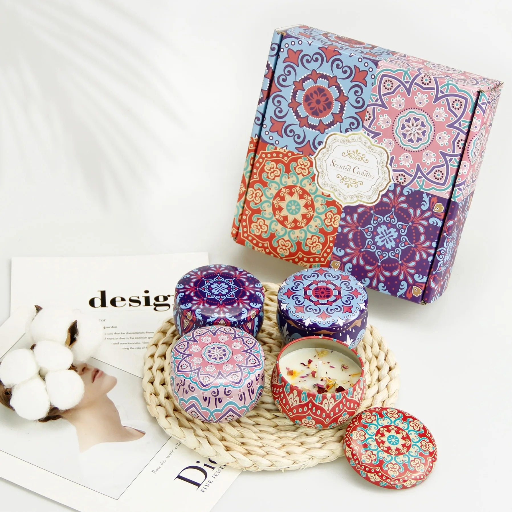 Customized Logo Packaging 4 Pcs Round Can Tin Scented Soy Wax Candle With  Gift Box For Home Decor