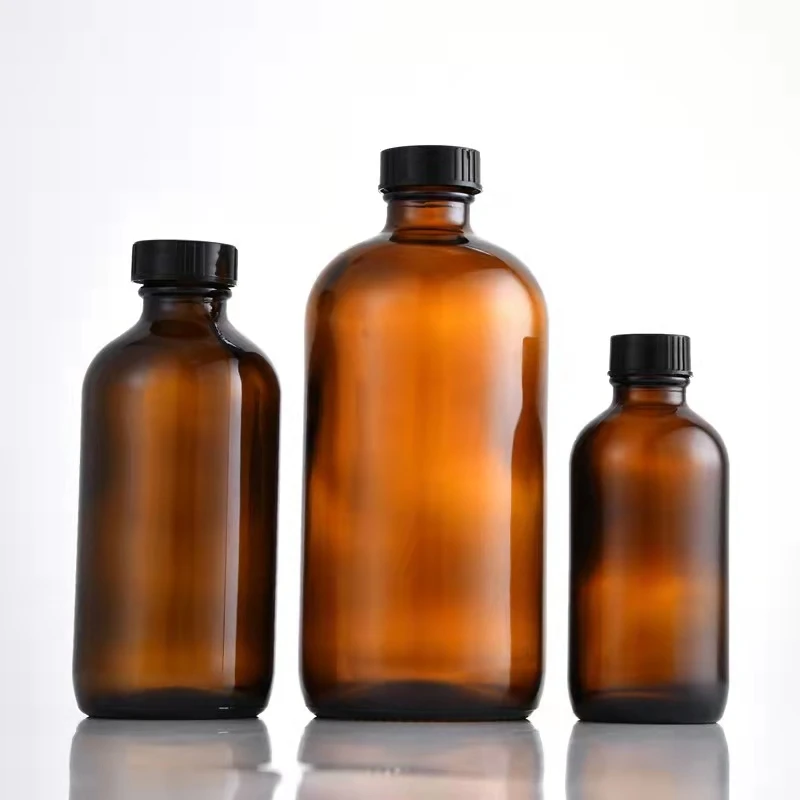 15ml 30ml 60ml 120ml 240ml 480ml 1/2oz 1oz 2oz 4oz 8oz 16oz Amber Boston Glass Bottles With Black Cone Lines Caps