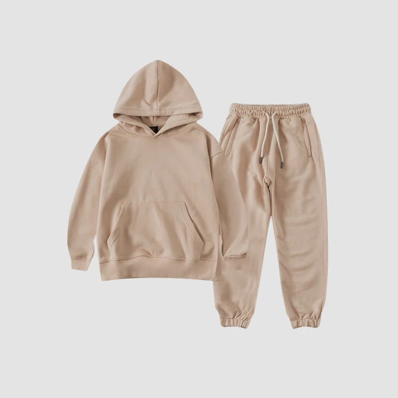 
2021 Custom logo 100%cotton two piece hoodies for boys clothes clothing kids hoodies set 