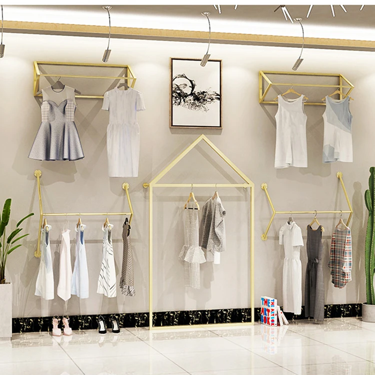 Портативный женская одежда Металлический Образец Золотой висит одежда образец дисплей стойки