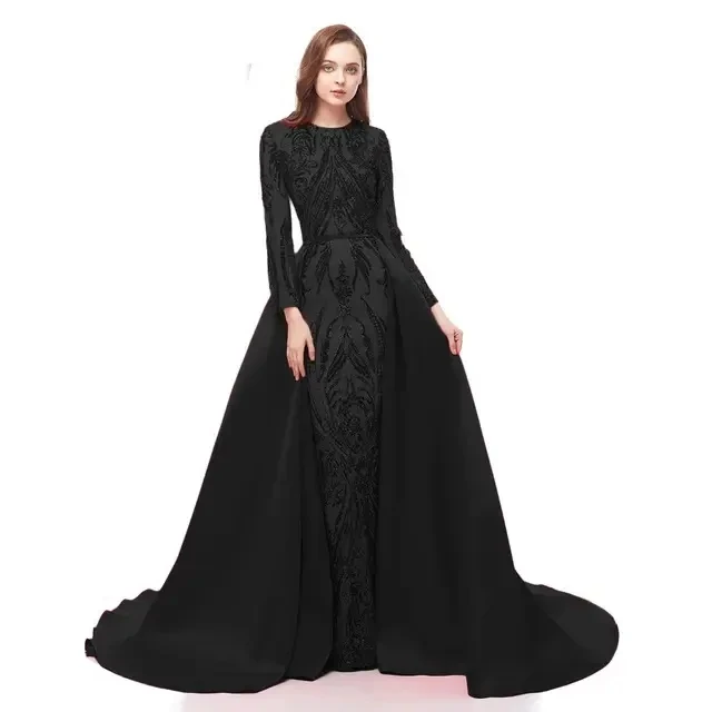 Vestidos De Festa sequin long sleeve gown party dresses women evening elegance dress with detachable train