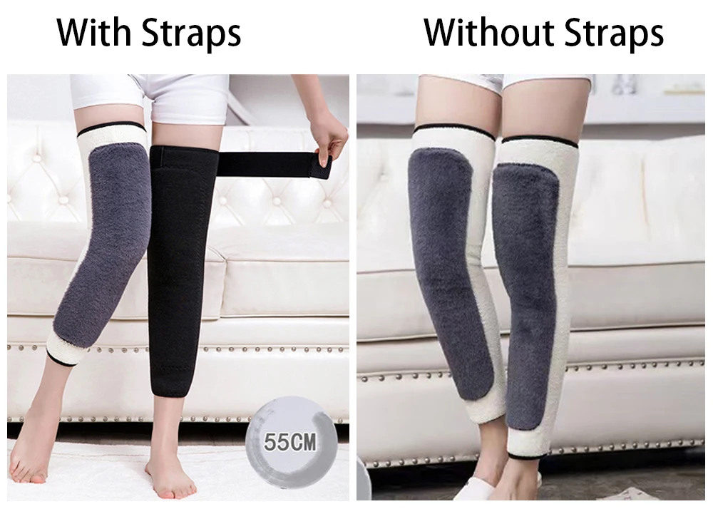 Ecommerce Bestsellers Winter Furry Leg Warmer Sleeves Fast Warm up Berber Fleece Thicken Legging Knee Support Pads With Straps
