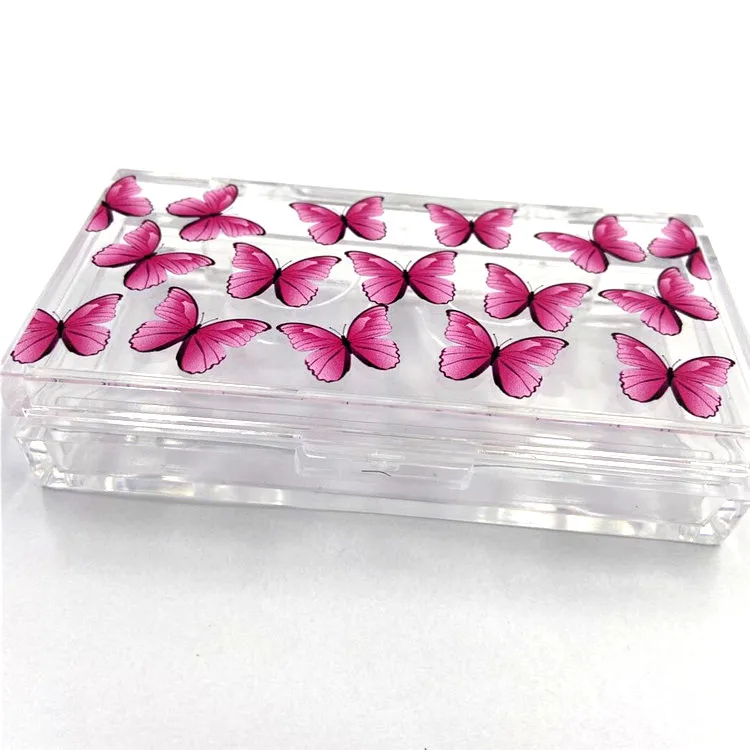 
Оптовая продажа, акриловая коробка для ресниц с рисунком бабочки, упаковка для ресниц из норки 5D, прямоугольная коробка с розовыми и синими бабочками в наличии 