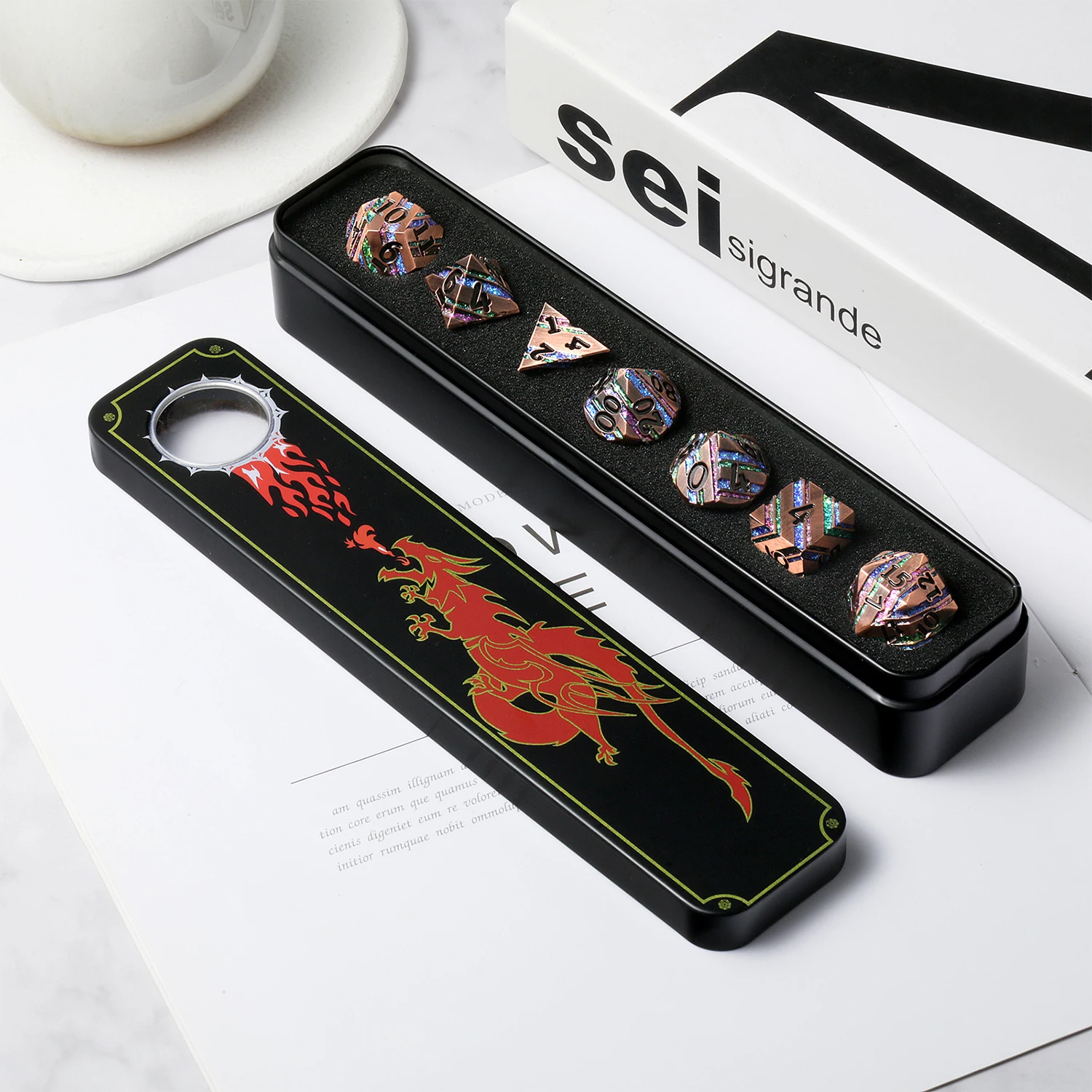 Copper Plated Polyhedral Striped Metal dice set D&D 7 die Customized Metal dnd dice Stripe RPG dice dnd for Tabletop Games