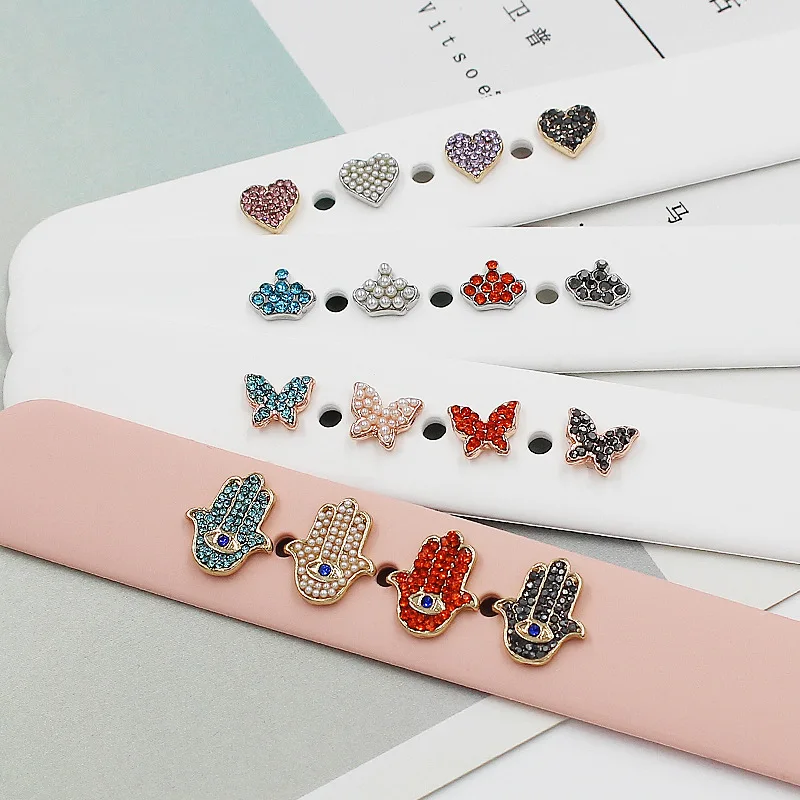 For Apple Watch Band Charms Metal Creativity Rivet Accessories Butterfly Heart Colorful Diamond Silicone Strap Decorative Nails