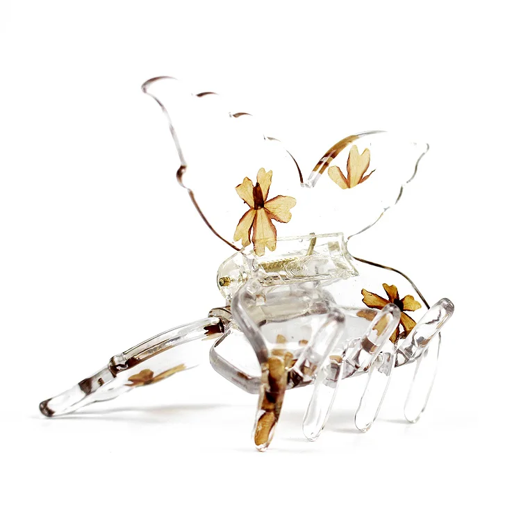 YIYI Butterfly Dried Flower Hair Claw Street Style Fashion Hair Colorful White Transparency Custom Acetate hair claw clips