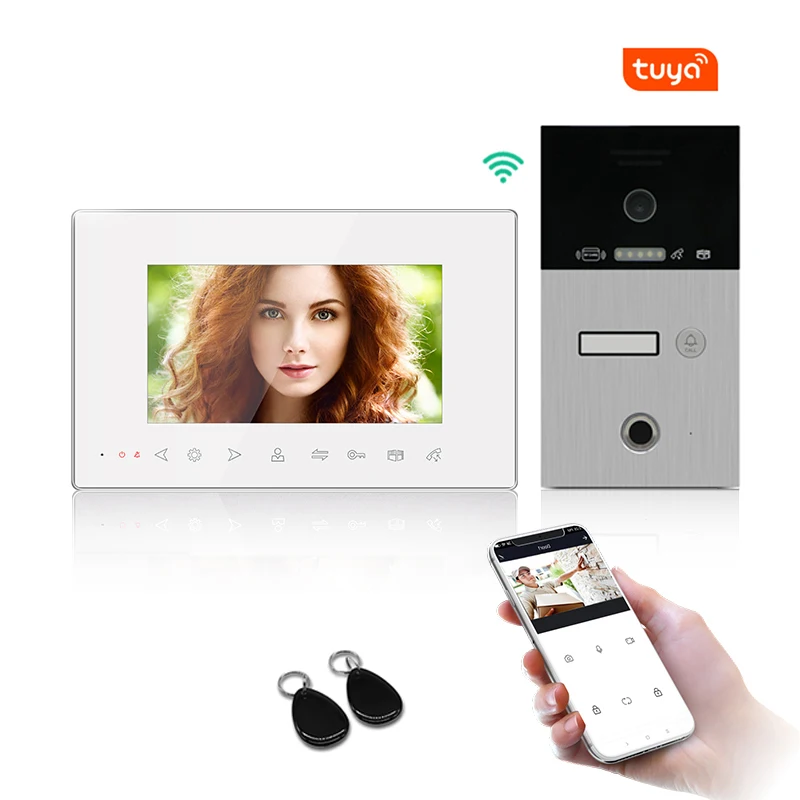tuya smart video fingerprint doorbell intercom wifi interphone IC card door opener 1/2/3/4 apartments