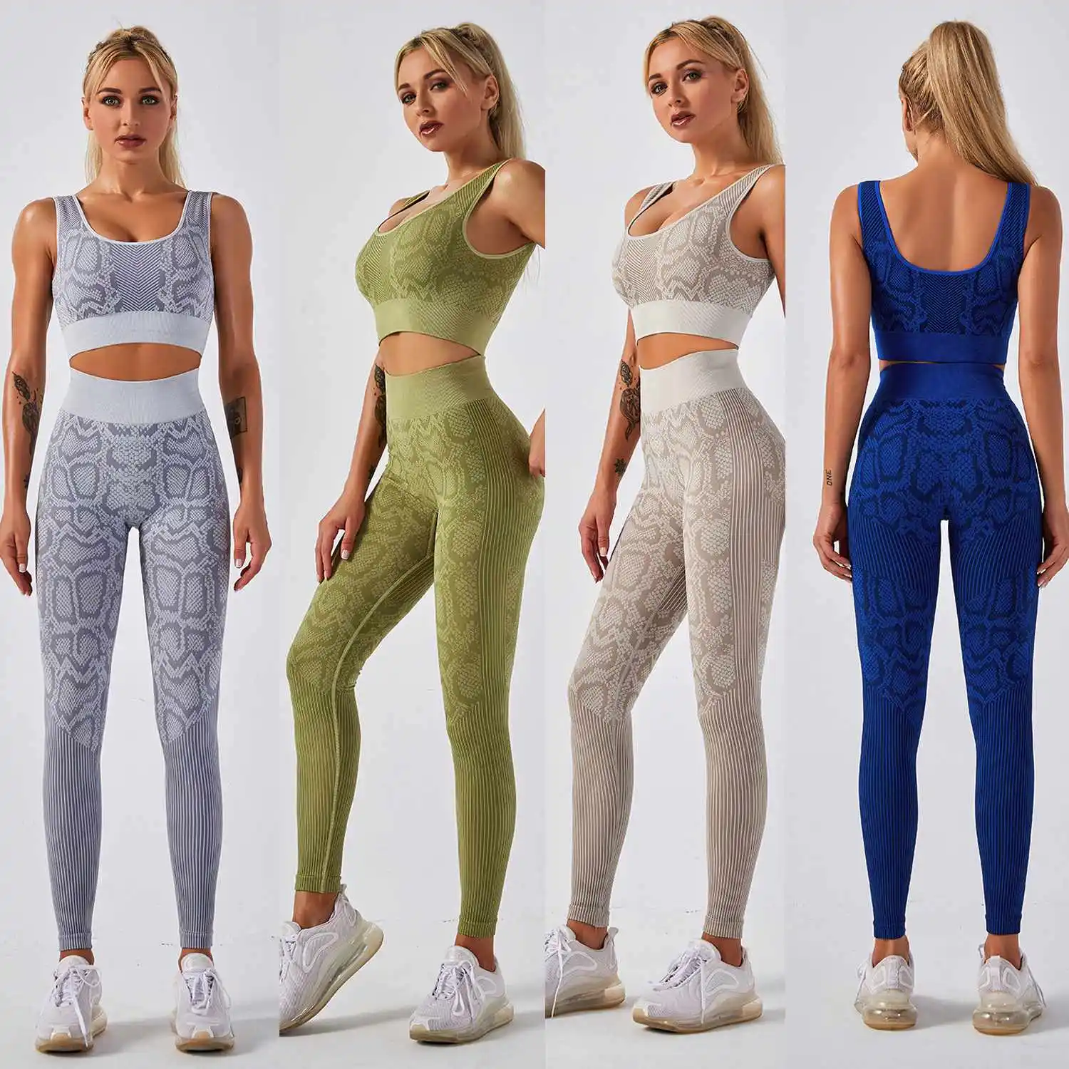 
2020 Clothes Light Gym yoga set Set Brassiere Yoga-Suit Snake Pattern Women Gym Sport Green Sexy Fashion 