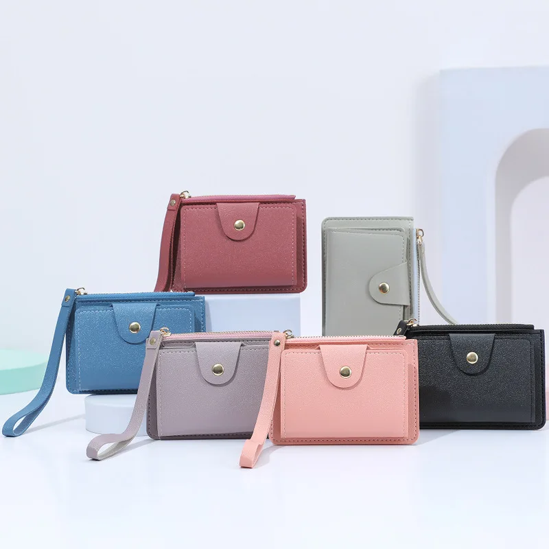 Manufacturer coin purse solid color mini change bag card change pouch with wrist strap