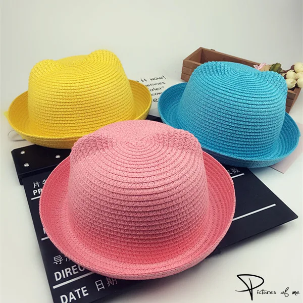 Fashion Ears Straw Hats Kids Beach  Caps Baby Hats For Girls Bucket Hat Boys Cap Children Sun Summer Cap