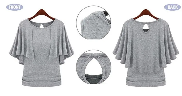 
Solid color ruffle top high quality over sized bulk polyester blanks cotton t shirts 