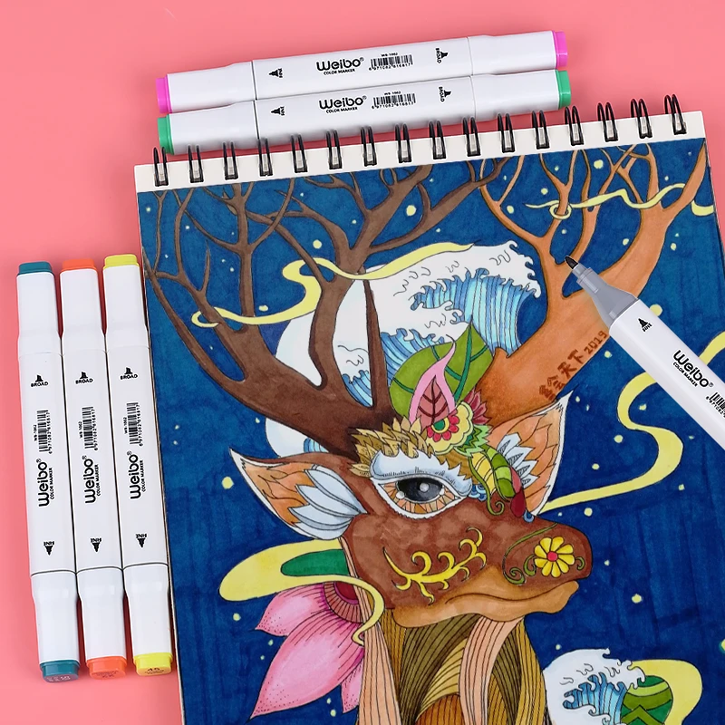 Double Head Marker 12 Colors Painting pens Washable sets school stationery Large Triangle Brush marker stock gifts WB-D1001-12