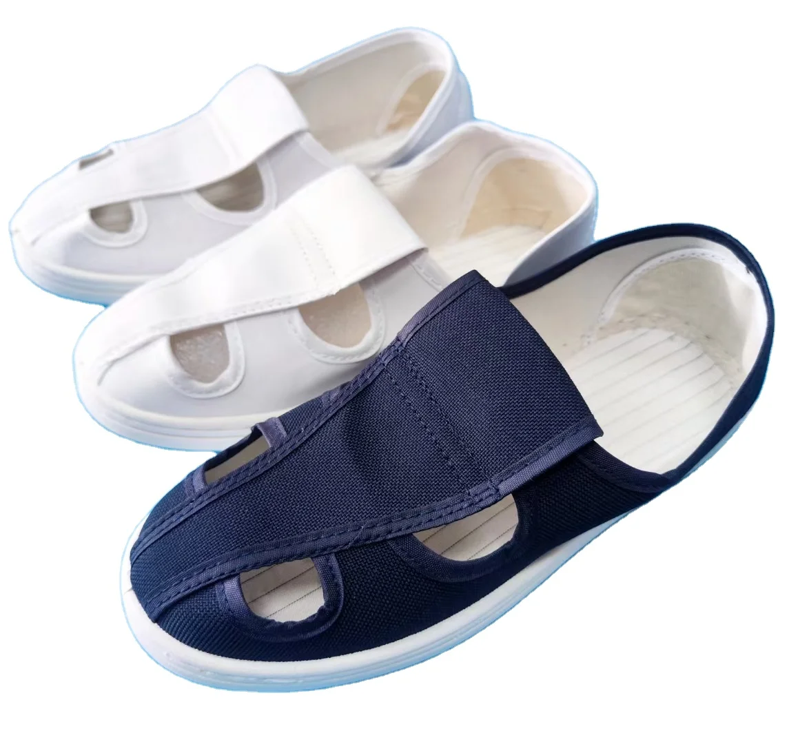 Lightweight PVC Sole Reusable Four-Hole Breathable Esd Cleanroom Antistatic Shoes