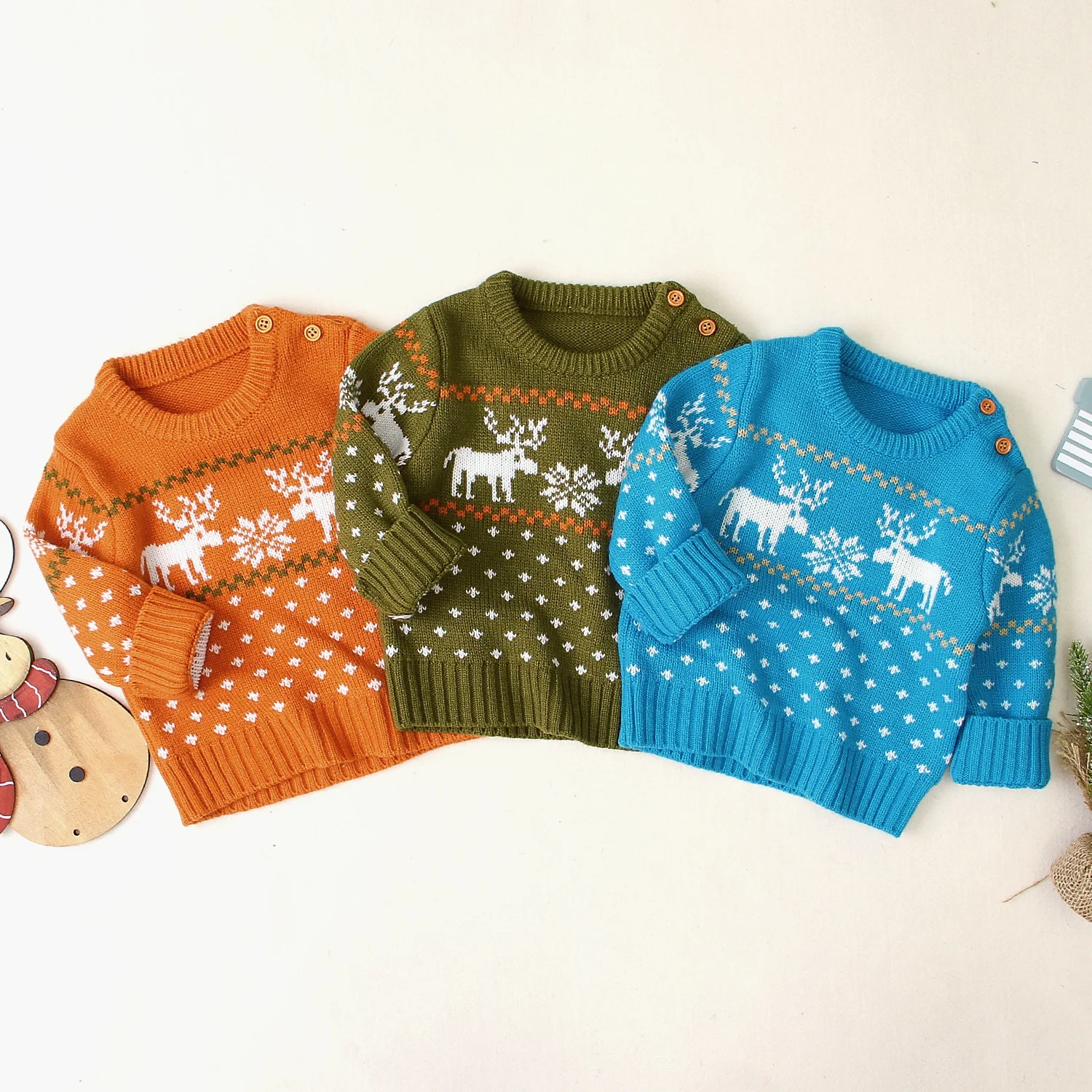 
2021 New Arrivals Baby Clothes Christmas Long Sleeve Knitted Sweater Infant Winter Autumn Clothing 