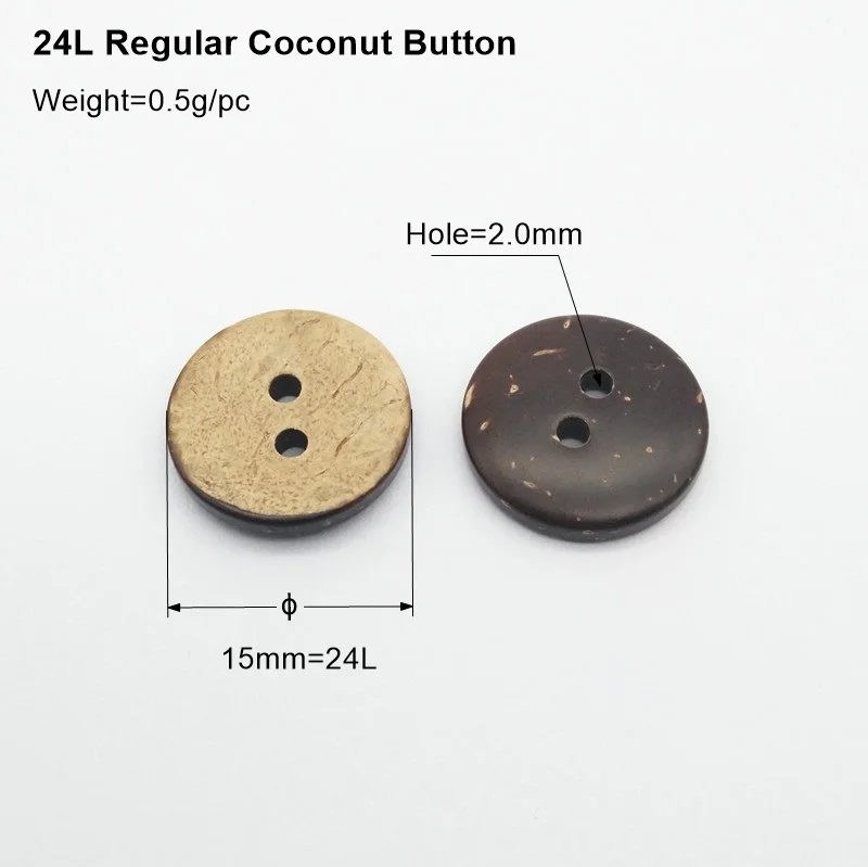 15mm 24L 2 holes regular natural coconut shell button for shirt, natural shirt button