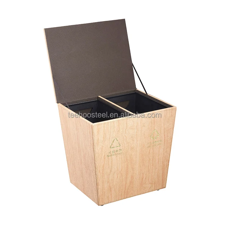 Metal  Trash cans,  2 in 1  Leather Recycling Trash cans, Metal Waste Bin  with Lid for Hotel Rooms