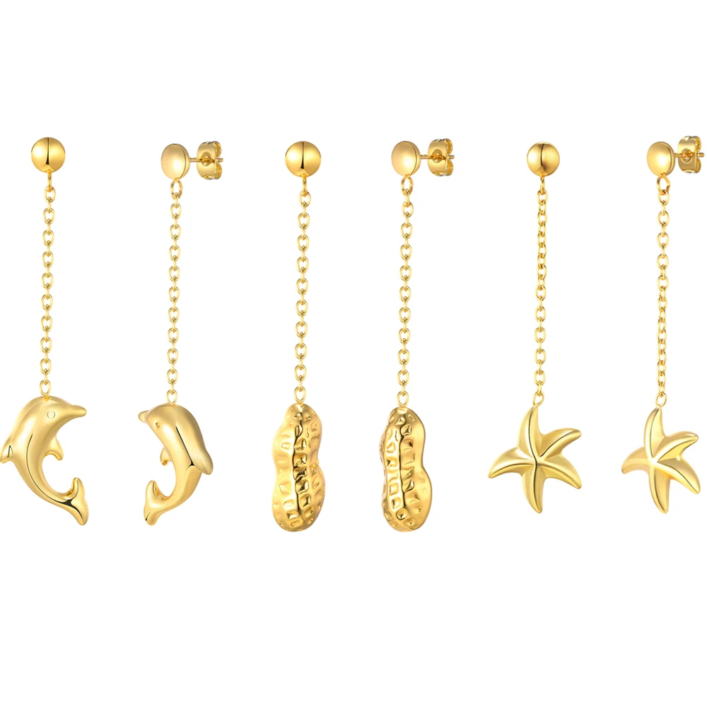 Vnox Hypoallergenic Sensitive Ears Jewelry, Stainless Steel Star/ Dolphins/ Peanut/ Long Chain Tassel Threader Dangle Earring