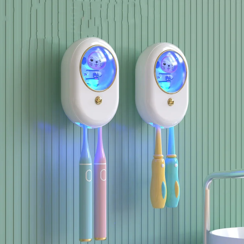 Wall mounted  smart cute UV toothbrush sterilizer with hot dryer function for children couple and kids