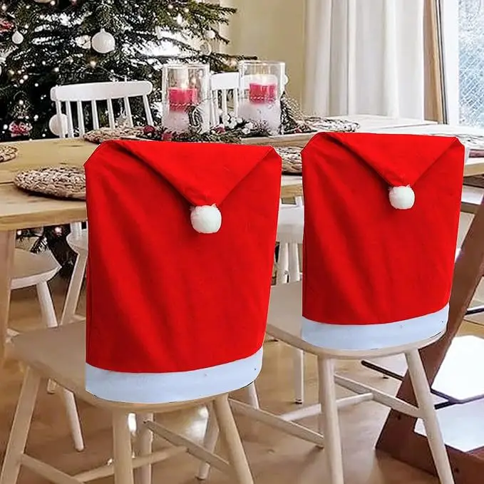 2024 Christmas Chair Cover Dinner Table Red Santa Claus Hat Chair Back Cover Christmas Decoration Home Party Decor Supplies