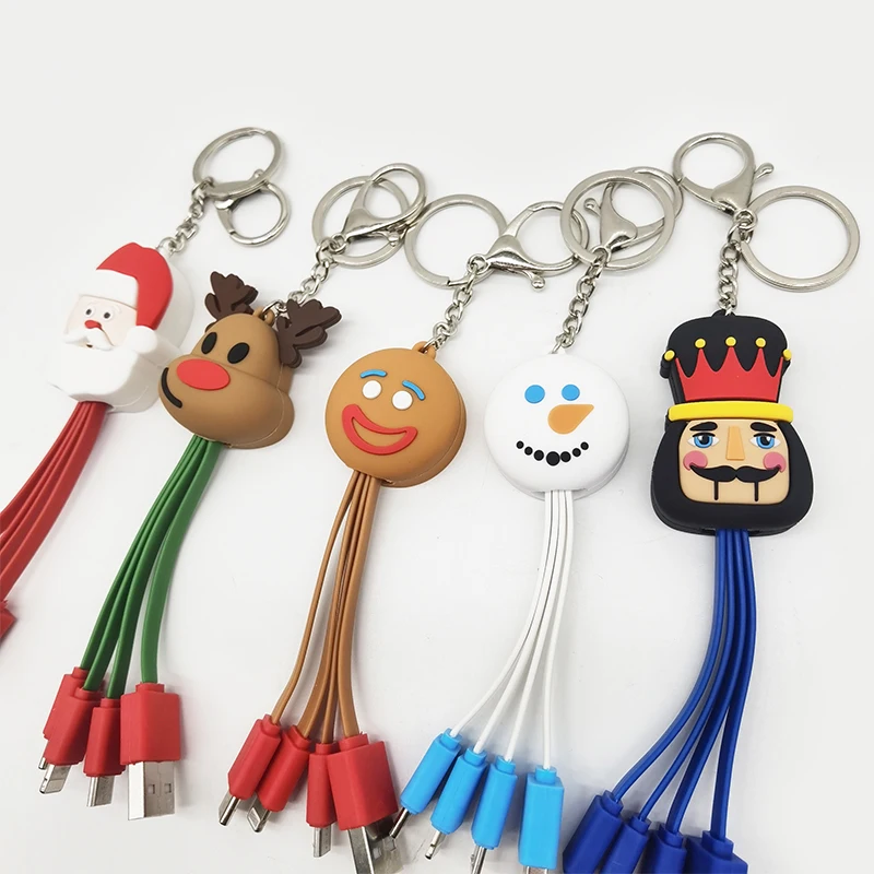 USB Data Cable Cute Cartoon Design Good Quality And Cheap Price ODM Factory IPhone USB Cable Christmas Series Keychain