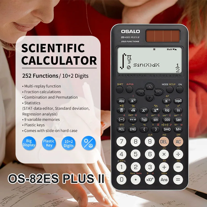 OSALO Hot OS-82ES PLUS II 252 Function Calculators Solar Scientific Calculator 10+2 Digits for Student Calculadora Cientifica