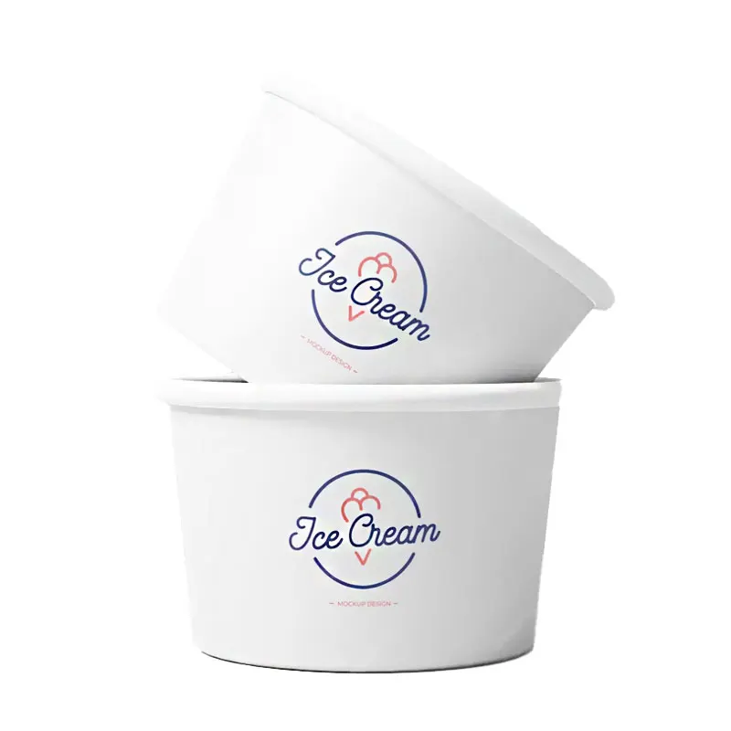 Disposable custom logo printed plastic pet pp pla paper frozen gelato ice cream yogurt cups dessert cup with lids