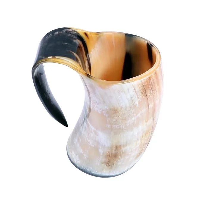 High Quality Natural Buffalo Horn Mug Best Selling Handmade Viking Carved Drinking Tankard Beer Horn Mug