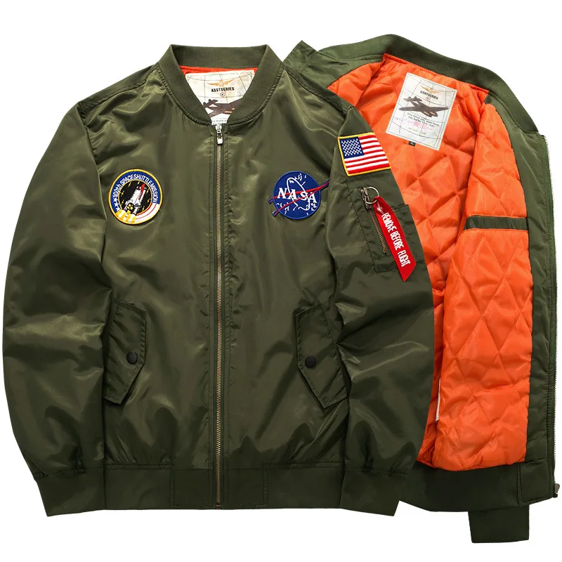 2021 Custom Logo Embroidery Plus Size 6xl Loose Hip Hop Baseball Jacket Army Nasa Flight Casual Men Bomber Pilot Jacket