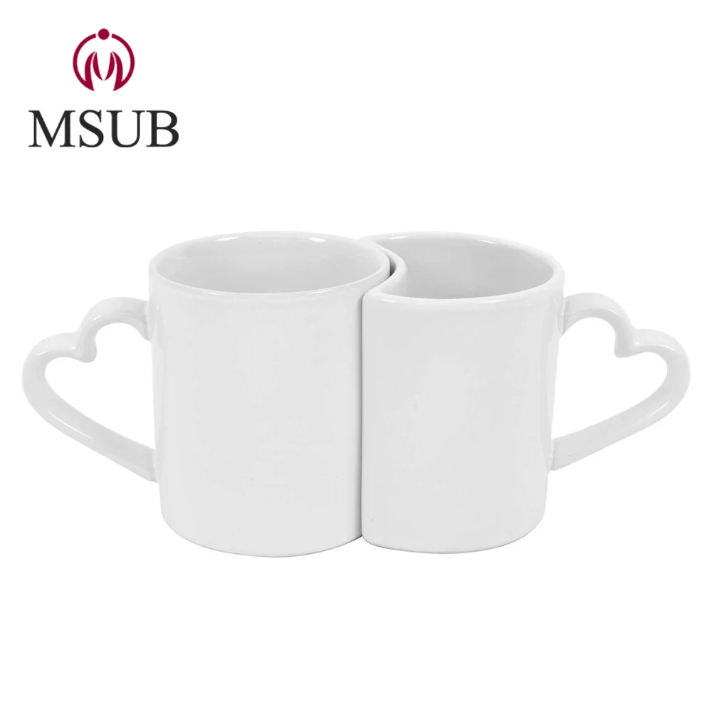 2020 New Product Blank Ceramic Sublimation Mugs Pair Mug heart handle cup