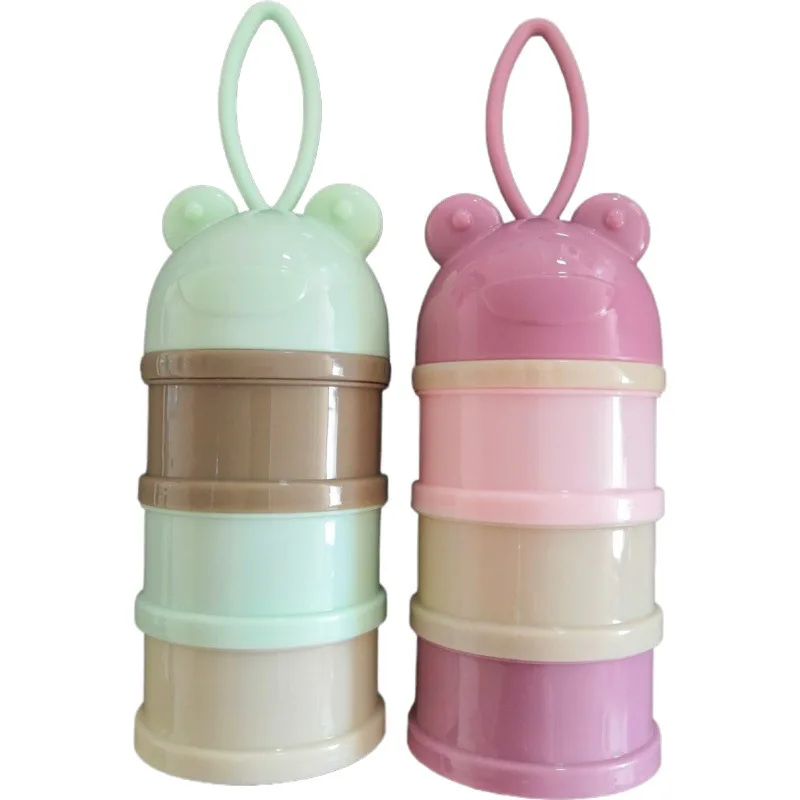 Wholesale  cartoon bear style portable children baby snack box container Plastic baby formula box dispenser storage tank
