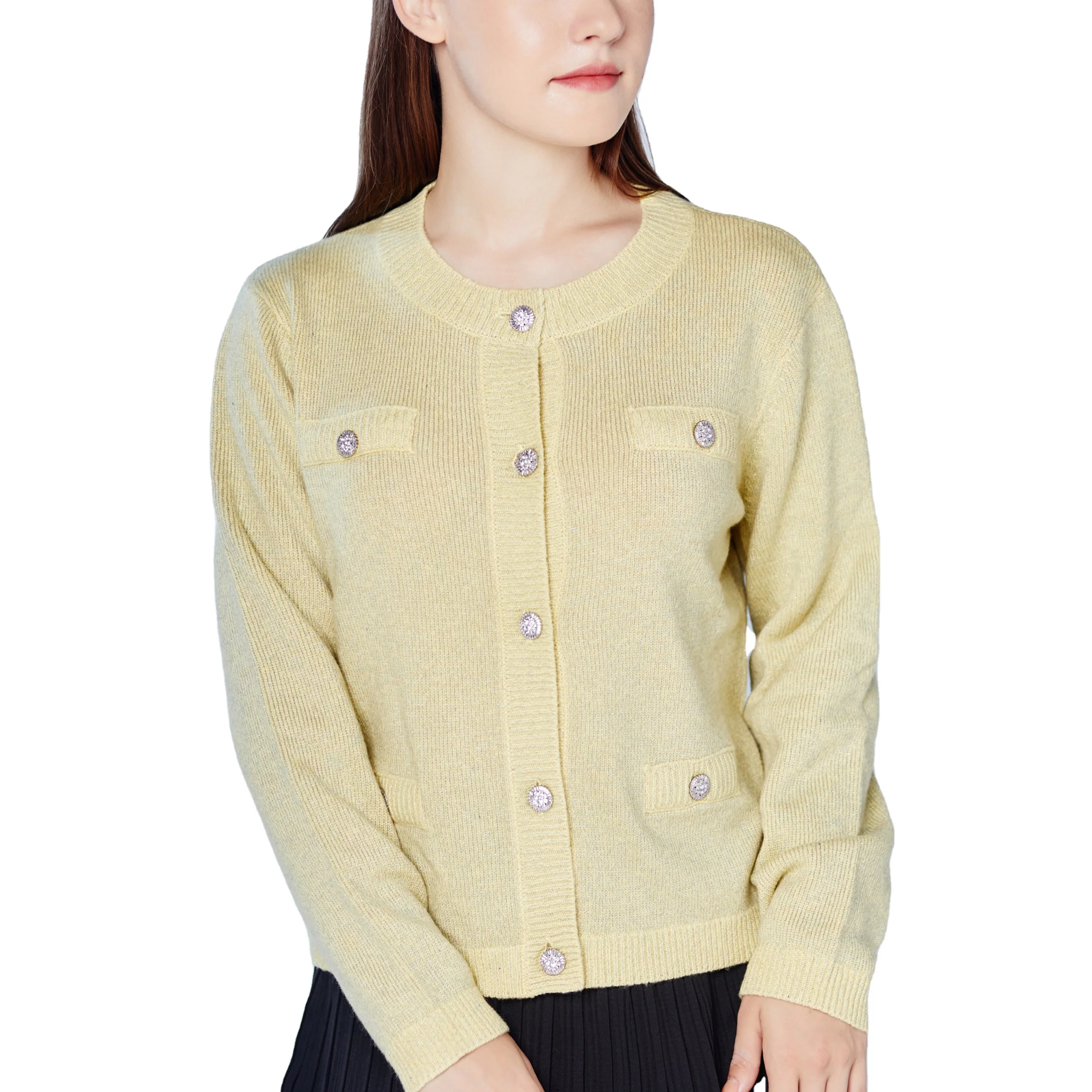 Soft metallic yarn cashmere Cardigan  paillette cloison cashmere cardigan