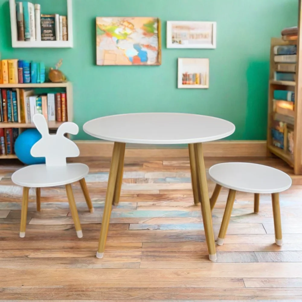 Hot Sale Preschool Daycare Nursery Furniture Set Wood Kids Study Table Chairs Dining Toddler Figure Desk for Kids Party