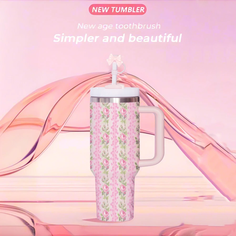 2024 New Business Gifts 40oz Flower Stainless Steel Coffee Cup 40 oz Tumbler With Handle Thermal Mug Classic Insulated Tumblers