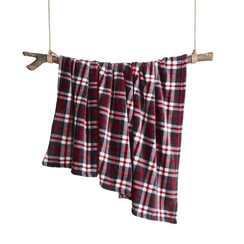 Factory Directly OEM Accept Dark Color Plaid Flannel Fleece TV Christmas Bed Throw Blanket Christmas Gift Flannel Bed Blanket