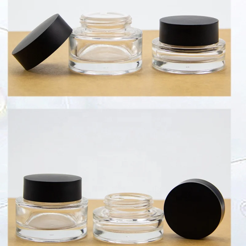 Transparent Clear Glass Jar Cream Bottle 30g 50g Empty Glass Lip Balm Containers Wide Mouth Cosmetic Jars