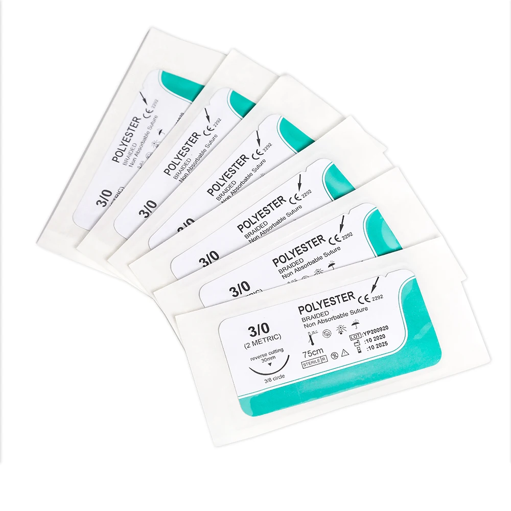 Disposable Surgical Silk Absorbable Polyglactin Pga Material Polyglycolic Acid Surgical Suture Thread With Needles