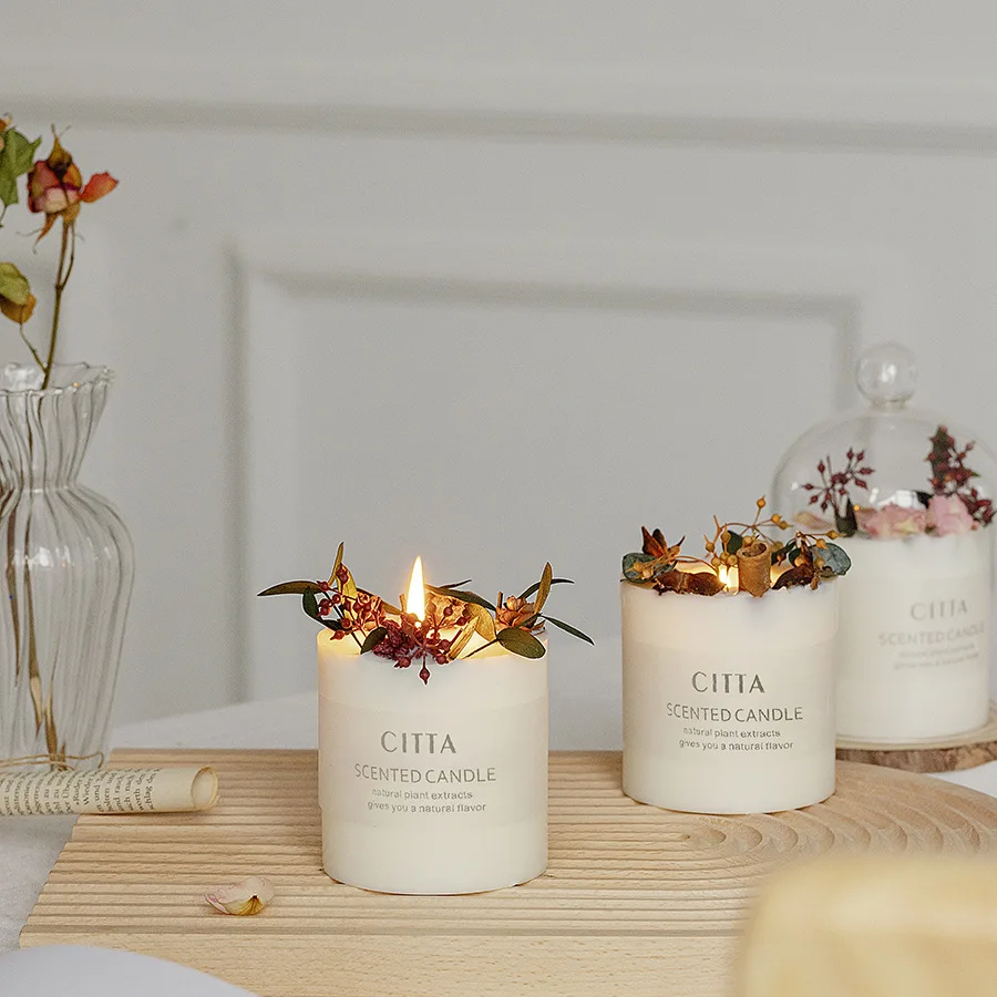 Top Sale Organic Soy Wax Dry Flowers Custom Fragrance Wedding Festival Home Decor Beautiful Scented Candle