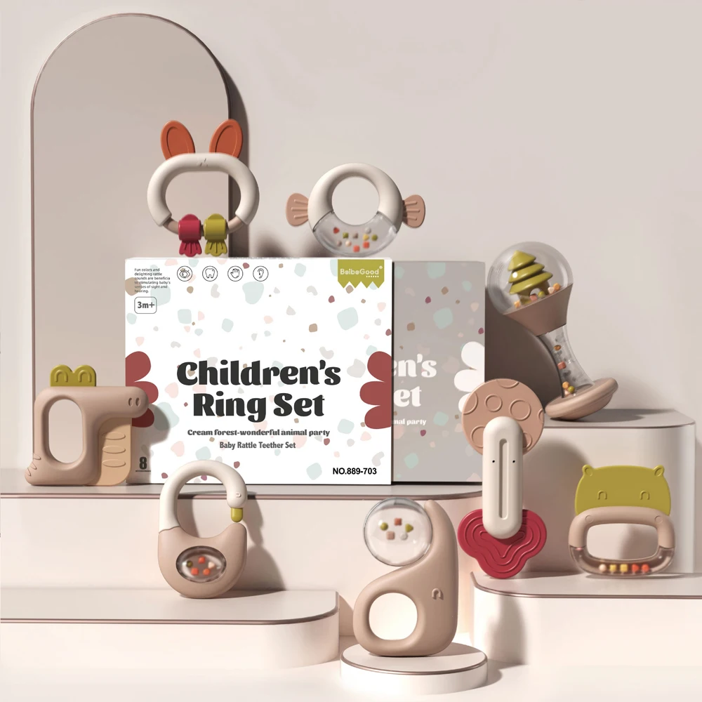 Early Learning Musical Toy Set Infant Grab Shake Rattle Sensory Teether Toddlers Chewing Teething Toys Baby Rattles