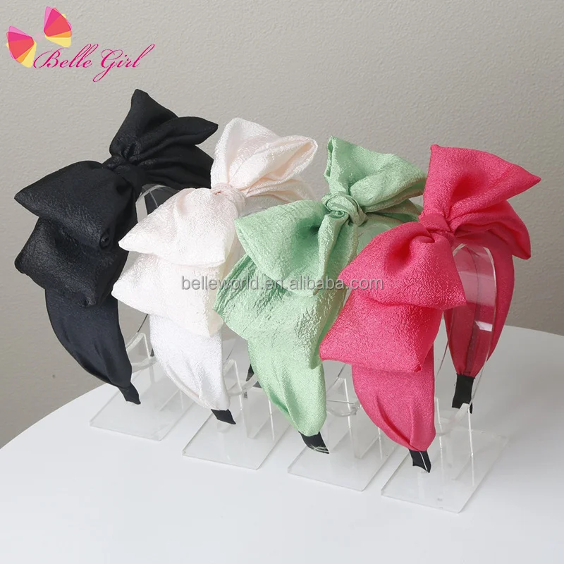 BELLEWORLD Hot Selling Women Hair Jewelry Accessories Solid Bright Color Oversized Knotted Bow Hairband wide bowknot headband