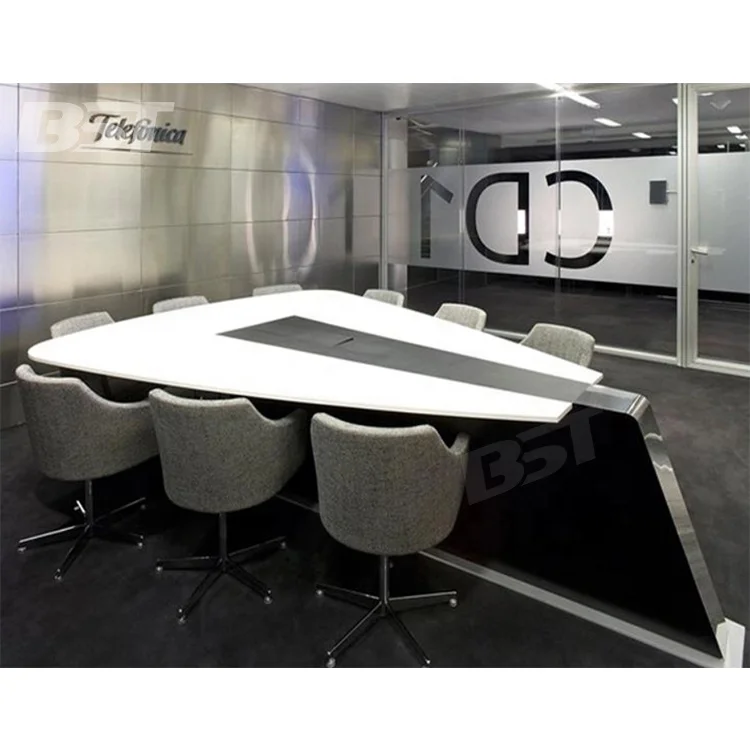 Modern Artificial Stone Triangle Shape Boardroom Conference Table