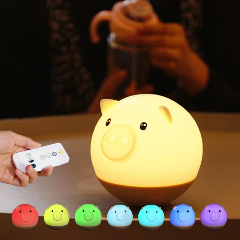 Creative LED light cartoon tumbler silicone pig small night lamp USB charging colorful atmosphere night light